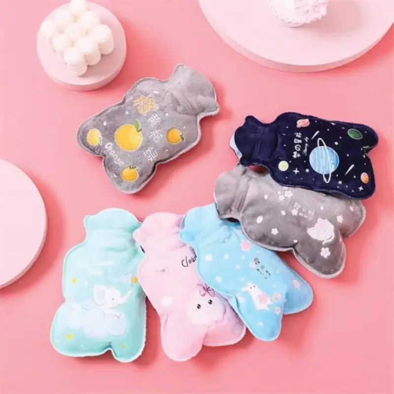 Cute Cartoon Mini Hot Water Bottle Explosion-Proof Reusable Hand & Belly Warmer with Cotton Cover – 1 Pc