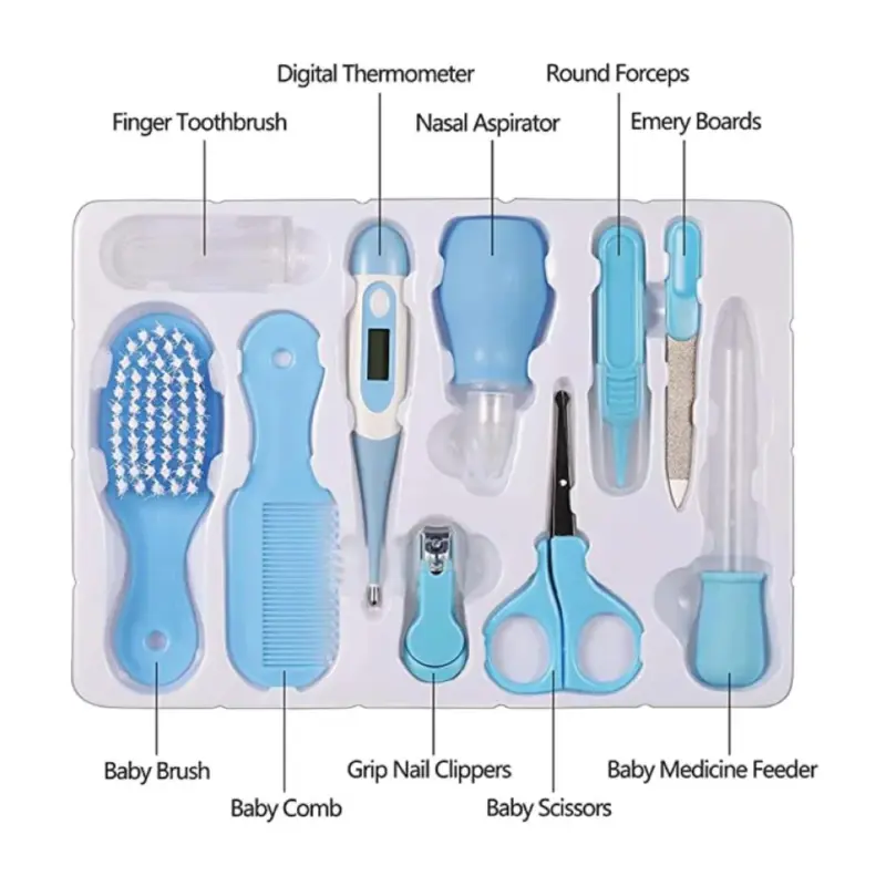 Baby Health Care Gift Kit - Newborn Baby Care Accessories 10pcs - Portable Baby Care Kit Nursing Baby Heath and Grooming - Baby Care Kit - Blue Color